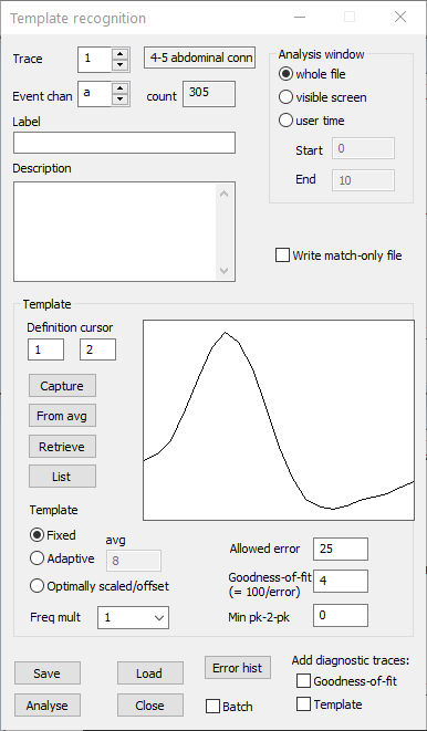 Template recognition dialog
